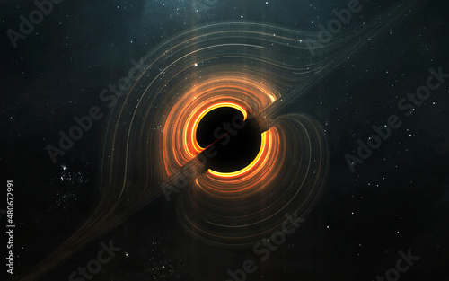 Obraz na płótnie Huge black hole warps space. 5K realistic science fiction art. Elements of image provided by Nasa w salonie