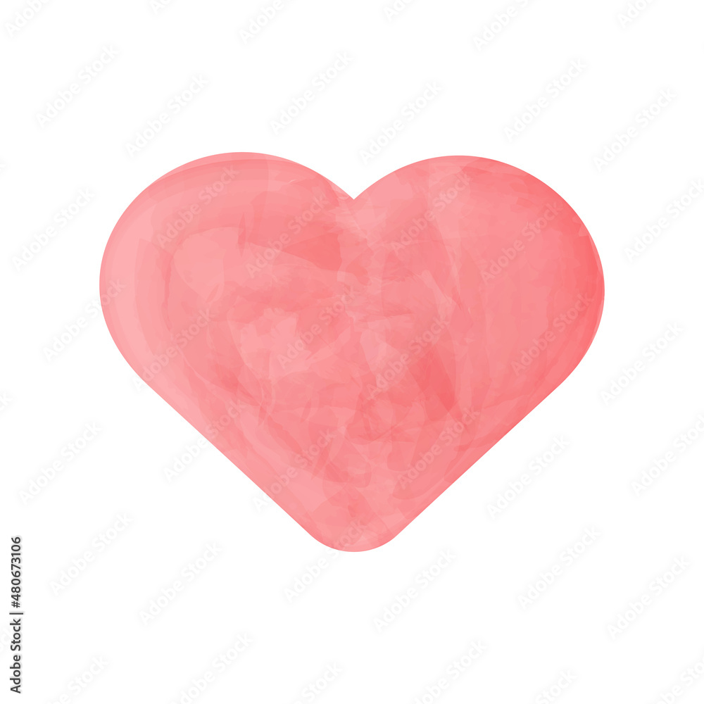 Watercolor Heart on a white background. Cute Heart for your design for Valentine's Day. Vector illustration.