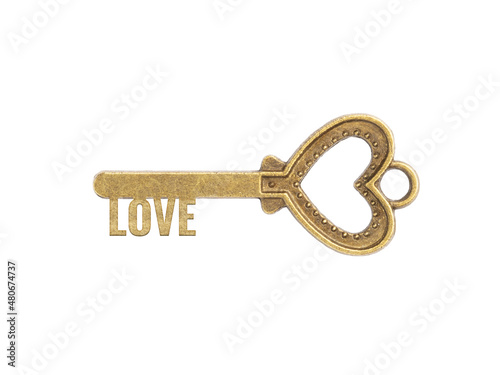 Bronze vintage antique keys with word Love isolated on white background © zah108