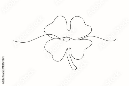 Continuous line drawing of clover leaf. Single one line art vector illustration