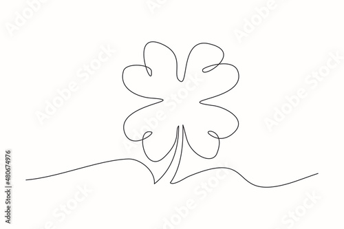 Continuous line drawing of clover leaf. Single one line art vector illustration