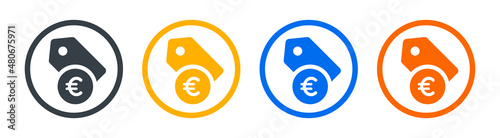 Euro tag price icon set. Commercial concept. Vector illustration