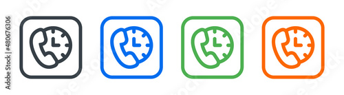 Phone with clock icon. Customer support icon vector illustration.