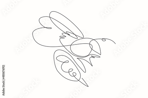 One single line drawing of cute bee for company logo identity. Honeybee farm icon concept from wasp animal shape. Modern continuous line draw graphic design vector illustration