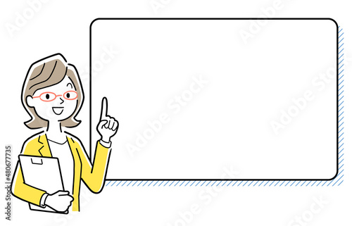 ベクターイラスト素材：説明、案内をする若い女性、ビジネスパーソン

