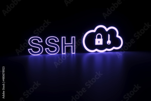SSH neon concept self illumination background 3D illustration photo