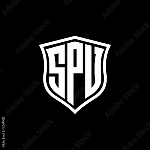 SPU letter logo design with black background in illustrator, vector logo modern alphabet font overlap style. calligraphy designs for logo, Poster, Invitation, etc.