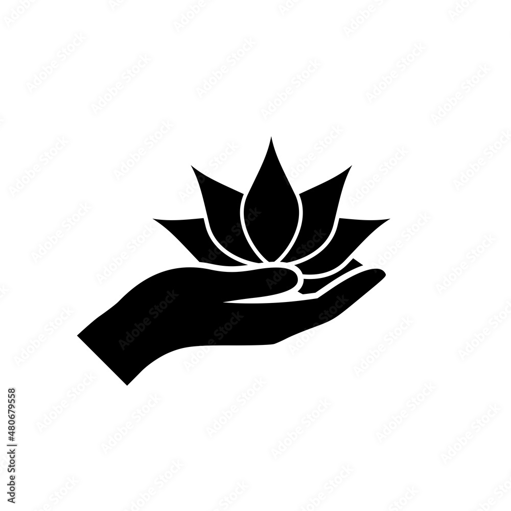 Lotus in hand icon isolated on white background Lotus in hand icon isolated on white background