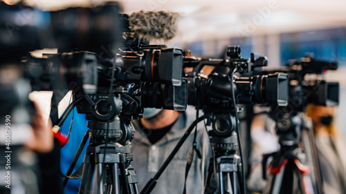 Obraz na plátně Cameras at a Live Media Conference.
