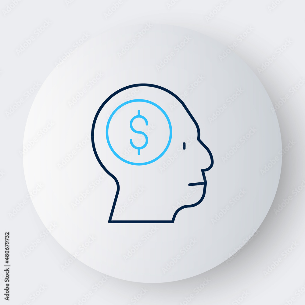 Line Business man planning mind icon isolated on white background. Head with dollar. Idea to earn money. Business investment growth. Colorful outline concept. Vector Line Business man planning mind icon isolated on white background. Head with dollar. Idea to earn money. Business investment growth. Colorful outline concept. Vector