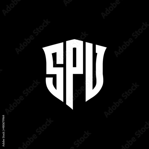 SPU letter logo design with black background in illustrator, vector logo modern alphabet font overlap style. calligraphy designs for logo, Poster, Invitation, etc.