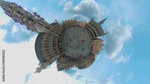 little planet format of the city Brussels in Belgium. Flying around the streets with no camera in view photo