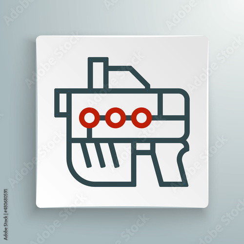 Line Futuristic space gun blaster icon isolated on white background. Laser Handgun. Alien Weapon. Colorful outline concept. Vector