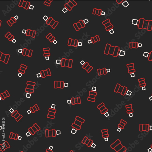 Line Mouthwash plastic bottle icon isolated seamless pattern on black background. Liquid for rinsing mouth. Oralcare equipment. Vector