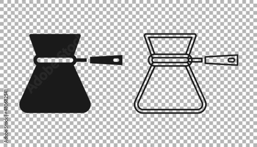 Black Coffee turk icon isolated on transparent background. Coffee cezve. Vector