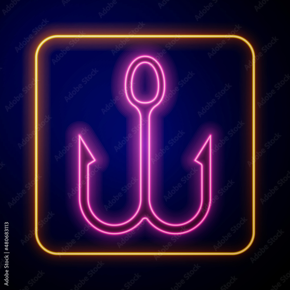 Glowing neon Fishing hook icon isolated on black background. Fishing tackle. Vector Glowing neon Fishing hook icon isolated on black background. Fishing tackle. Vector