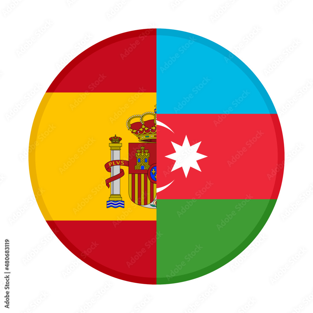 Obraz premium round icon with spain and azerbaijan flags. vector illustration isolated on white background