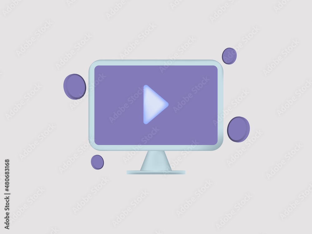 monitor 3d flat design minimalism with play button monitor 3d flat design minimalism with play button