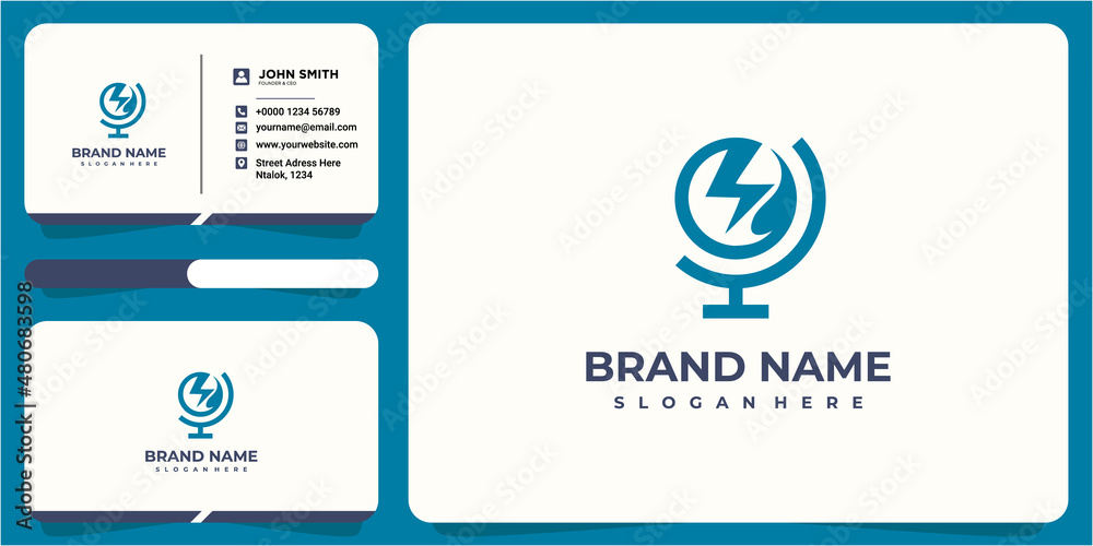 icon thunder and leaf logo design concept with business card design icon thunder and leaf logo design concept with business card design