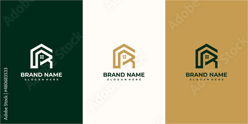 Letter R real estate logo design inspiration. real estate R logo design
