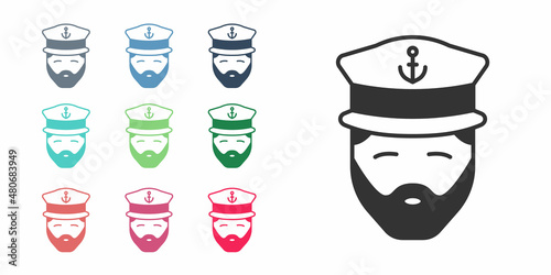 Black Captain of ship icon isolated on white background. Travel tourism nautical transport. Voyage passenger ship, cruise liner. Set icons colorful. Vector