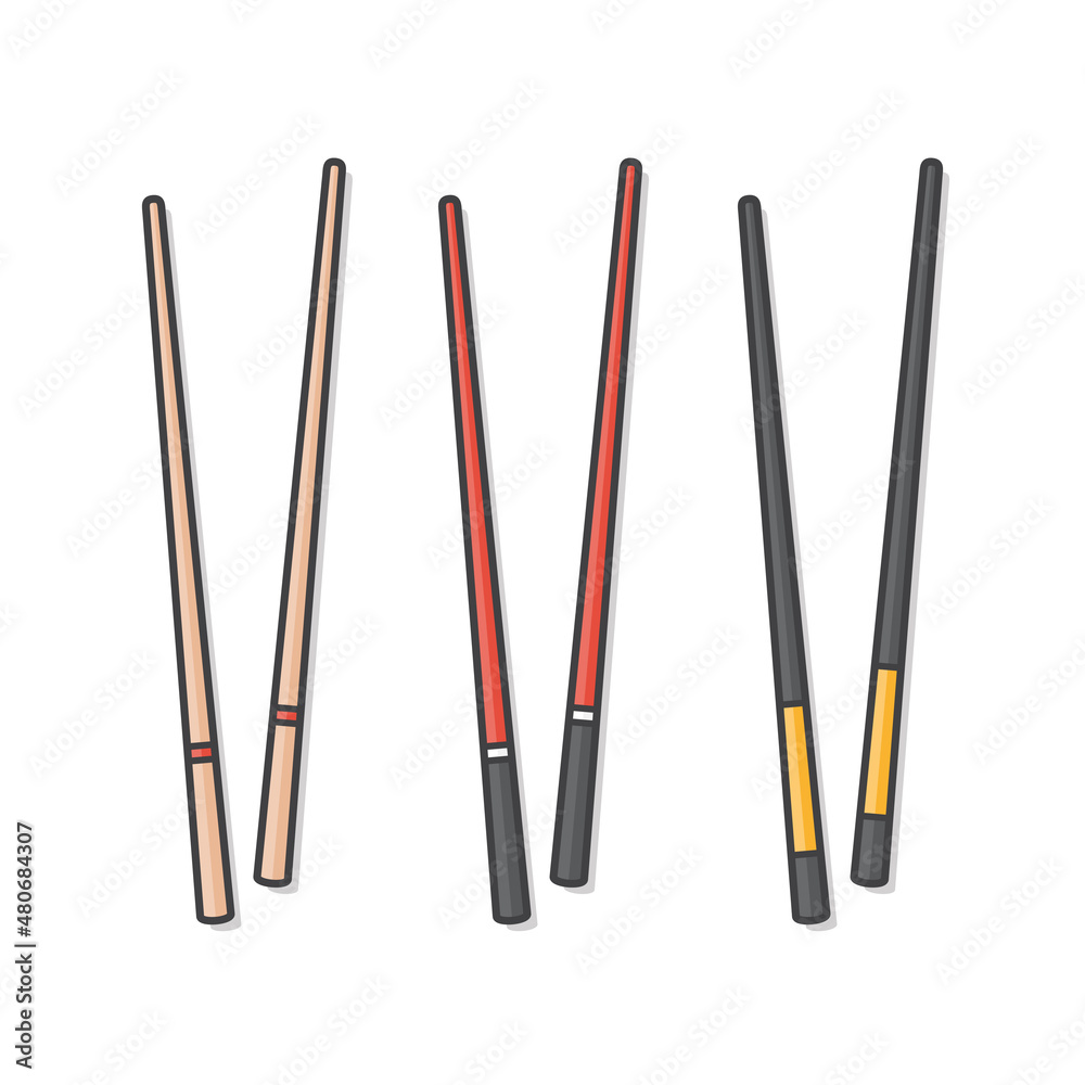 Chopsticks Set Different Types Vector Icon Illustration. Set Of Classic Japanese, Chinese, Asian Food Chopsticks Isolated Icon