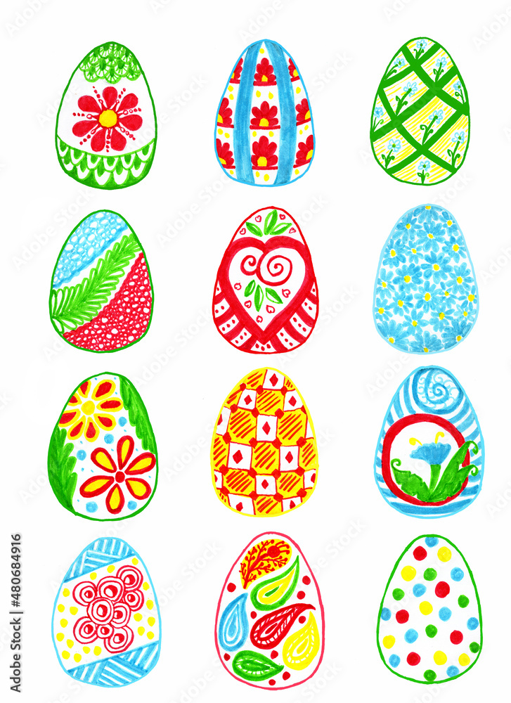 Easter eggs set collection isolated on white background pastel colors icons