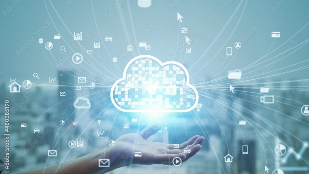 Cloud computing concept. Software as a Service. SaaS. Communication network.