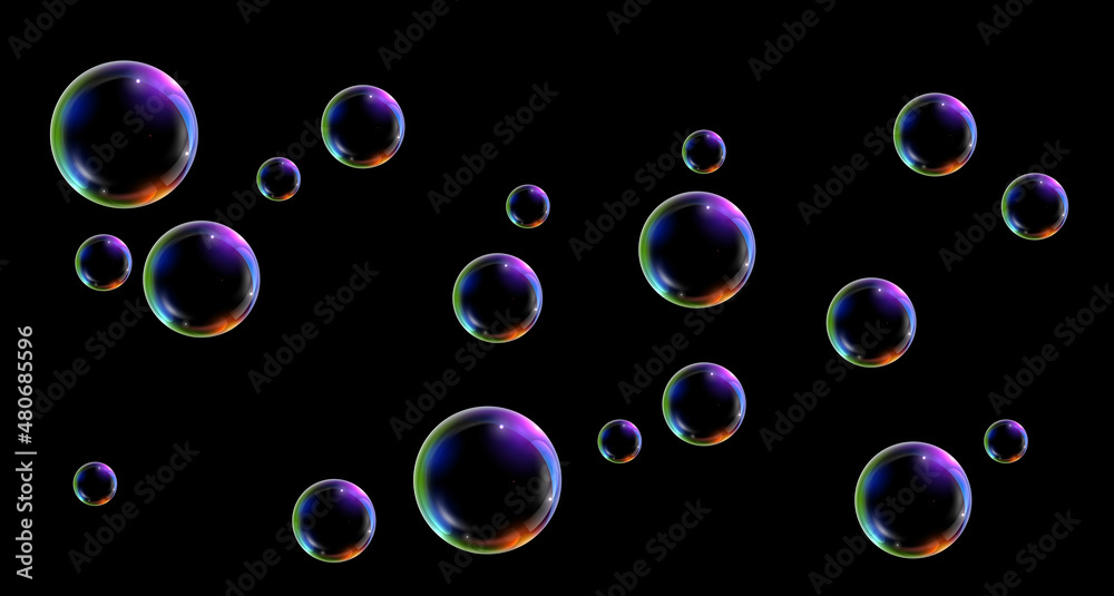 Material of black background and seven-colored soap bubbles_04