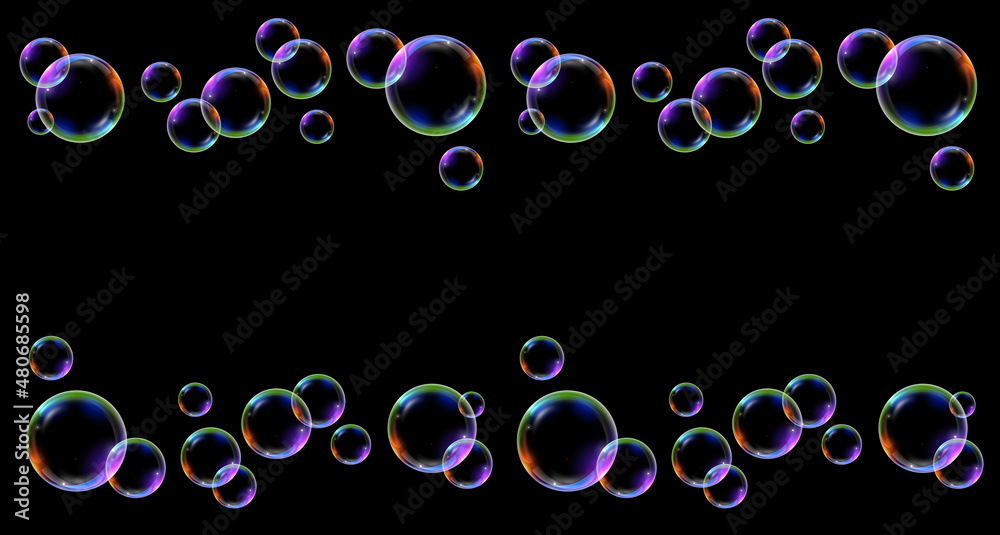 Material of black background and seven-colored soap bubbles_03