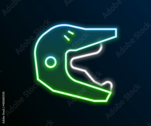 Glowing neon line Motocross motorcycle helmet icon isolated on black background. Colorful outline concept. Vector