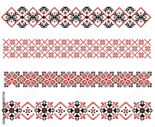 Set of Ukrainian ethnic seamless pattern red and black. Border element.Traditional Ukrainian,Belarusian ornament.