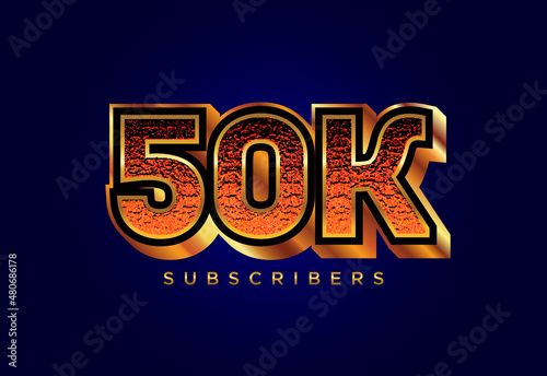 3d golden 50k subscribers social media celebration design. Vector illustration