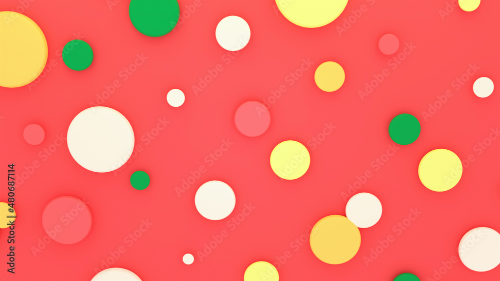 3d rendered abstract colorful circles pattern on red background. 3d rendered abstract colorful circles pattern on red background.