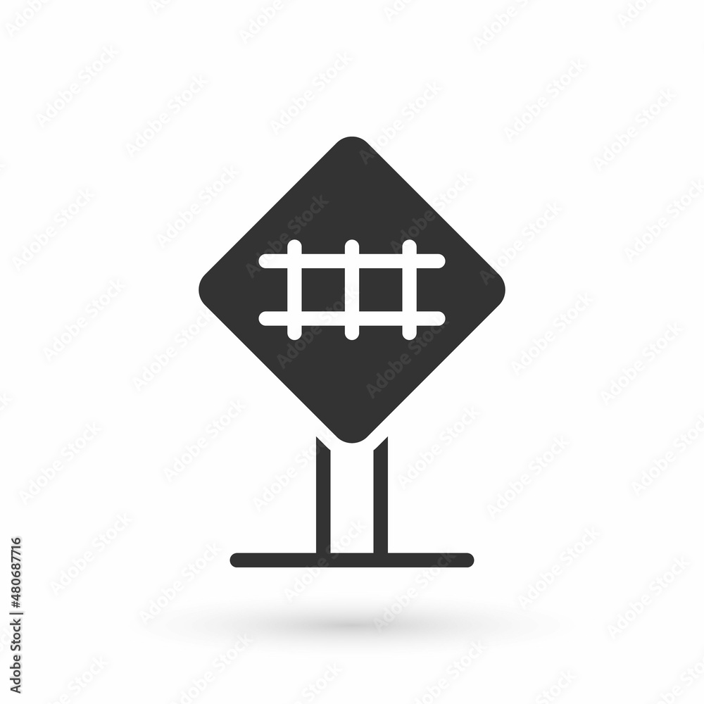 Fototapeta premium Grey Railroad crossing icon isolated on white background. Railway sign. Vector