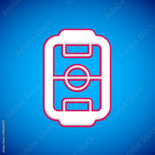 White Table football game hobby or leisure icon isolated on blue background. Sport team football players. Vector