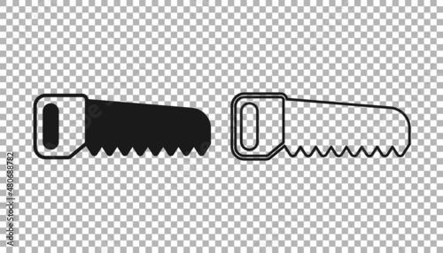 Black Hand saw icon isolated on transparent background. Vector