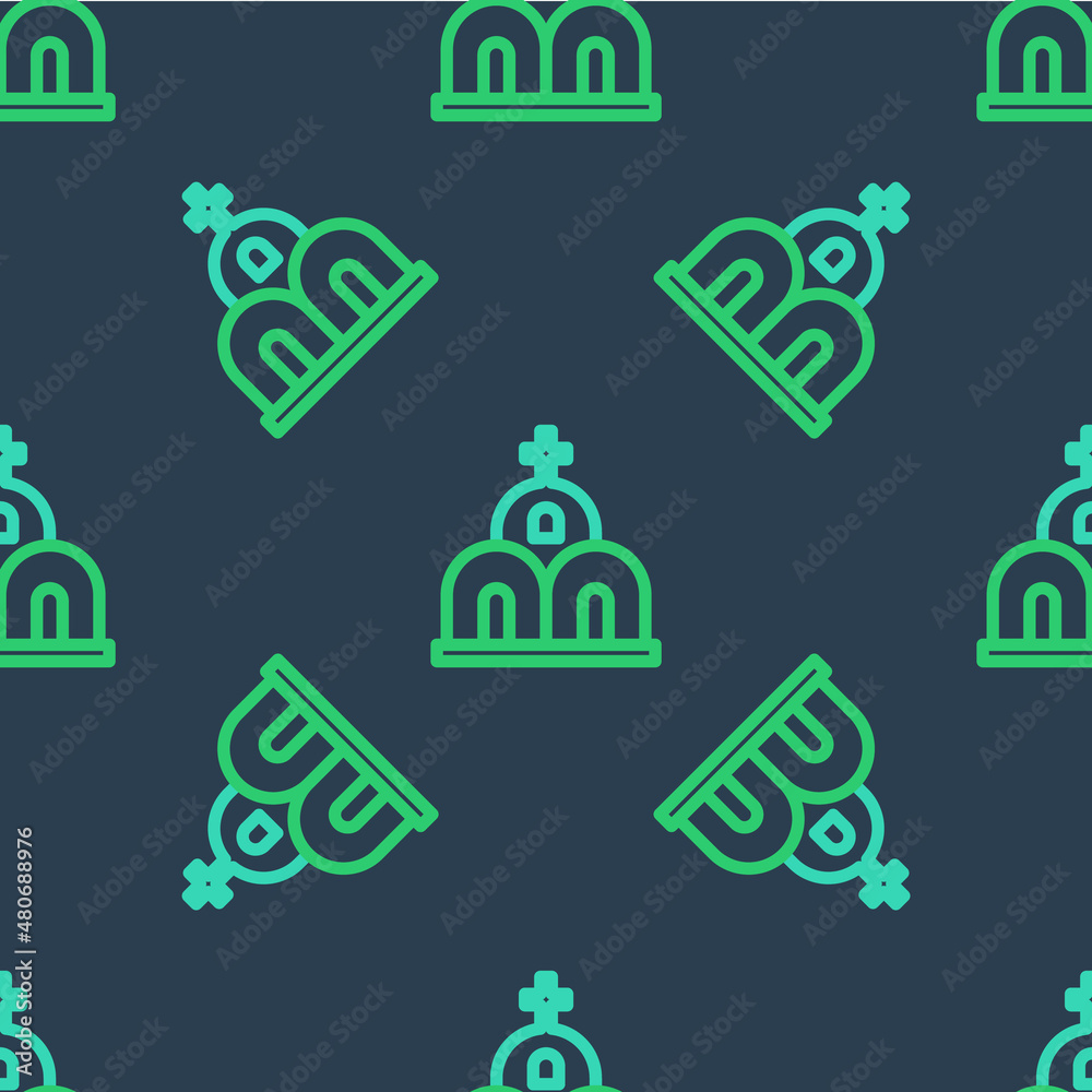 Line Church building icon isolated seamless pattern on blue background. Christian Church. Religion of church. Vector Line Church building icon isolated seamless pattern on blue background. Christian Church. Religion of church. Vector