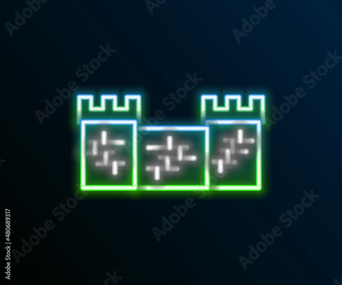 Glowing neon line Great wall of China icon isolated on black background. Colorful outline concept. Vector