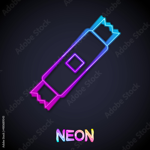 Glowing neon line Sugar stick packets icon isolated on black background. Blank individual package for bulk food products as coffee, salt, spices. Vector