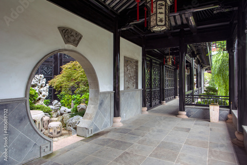 Corridor of Chinese traditional garden architecture © youm