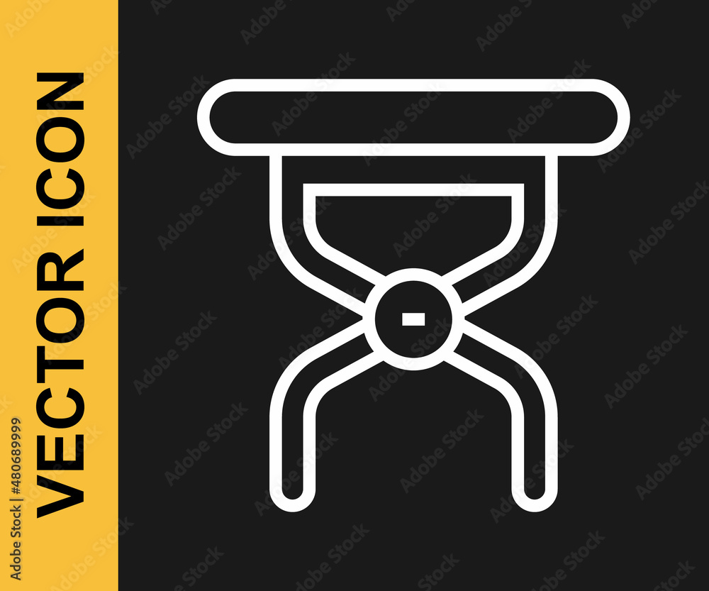 White line Camping portable folding chair icon isolated on black background. Rest and relax equipment. Fishing seat. Vector White line Camping portable folding chair icon isolated on black background. Rest and relax equipment. Fishing seat. Vector