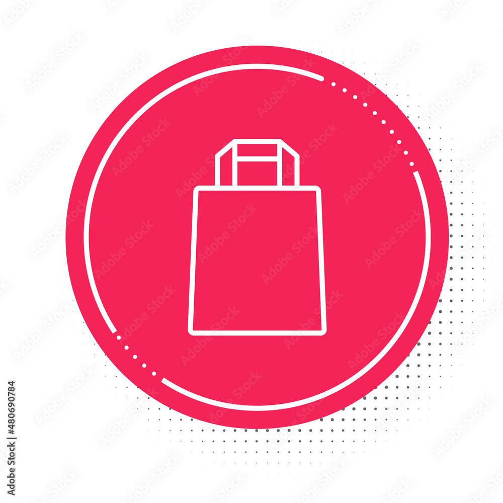White line Paper shopping bag icon isolated on white background. Package sign. Red circle button. Vector White line Paper shopping bag icon isolated on white background. Package sign. Red circle button. Vector