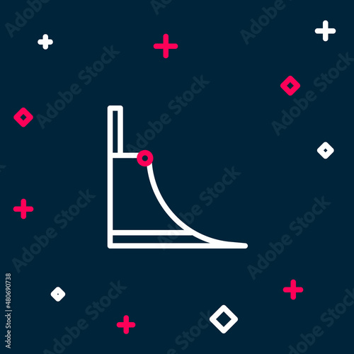 Line Skate park icon isolated on blue background. Set of ramp, roller, stairs for a skatepark. Extreme sport. Colorful outline concept. Vector