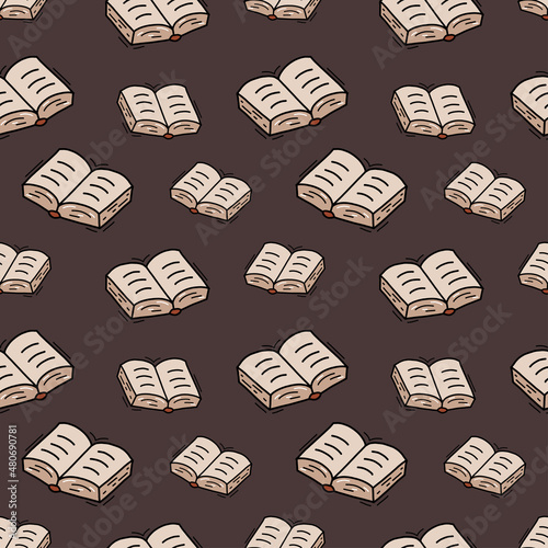 Vector seamless pattern with paper books. 
