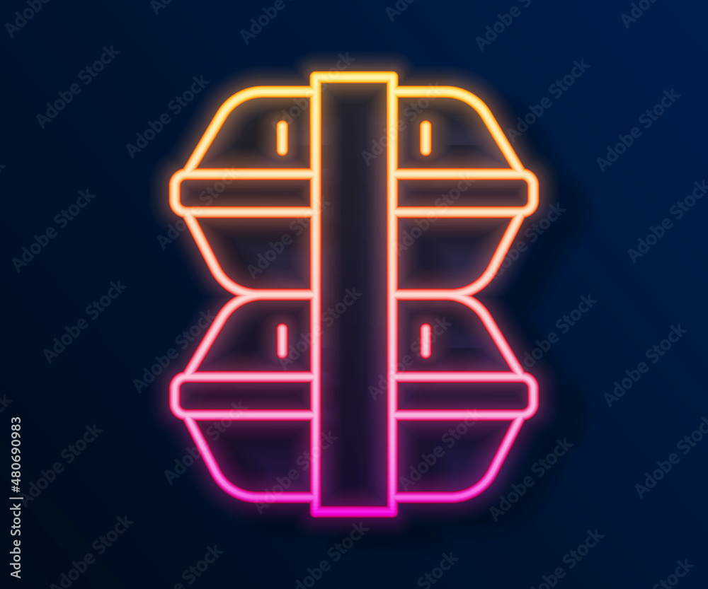 Glowing neon line Lunch box icon isolated on black background. Vector Glowing neon line Lunch box icon isolated on black background. Vector