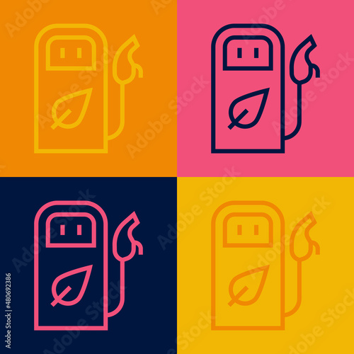 Pop art line Petrol or gas station icon isolated on color background. Car fuel symbol. Gasoline pump. Vector