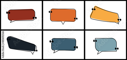 Set of isolated colorful speech bubbles with quotation mark of long shape templates.