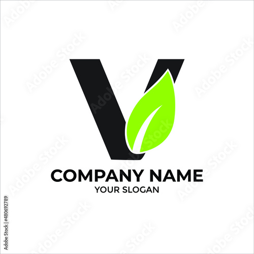 Logo Letter V with green leaf perfect for nature logo vector illustration