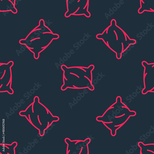 Red line Rectangular pillow icon isolated seamless pattern on black background. Cushion sign. Orthopedic pillow. Vector